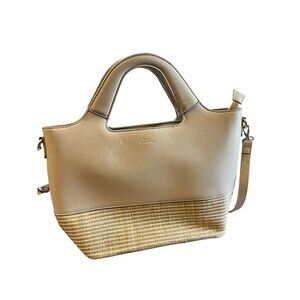 Cluci Beige Satchel Top Handle Bag Woven Accents Detachable Strap Inner Pockets